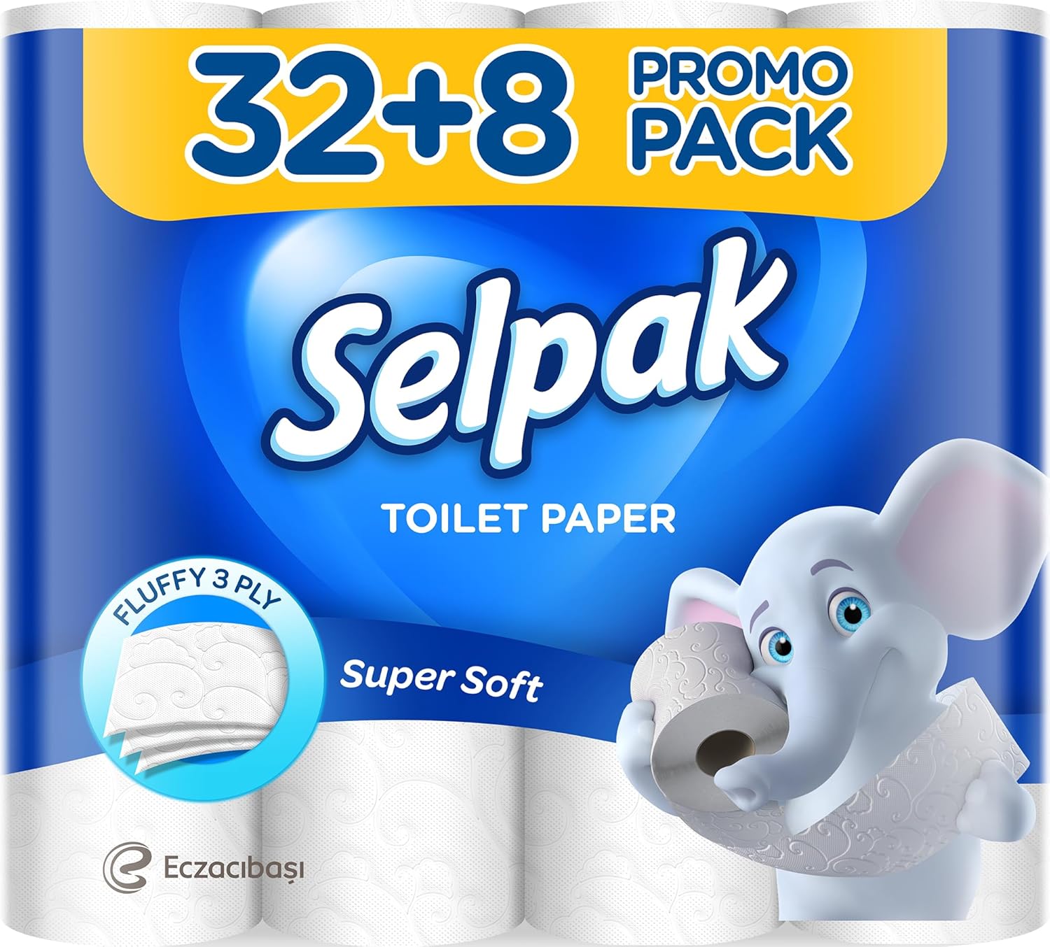 کاغەزی توالێت 3 چین 32 + 8 ڕوڵی خۆڕایی