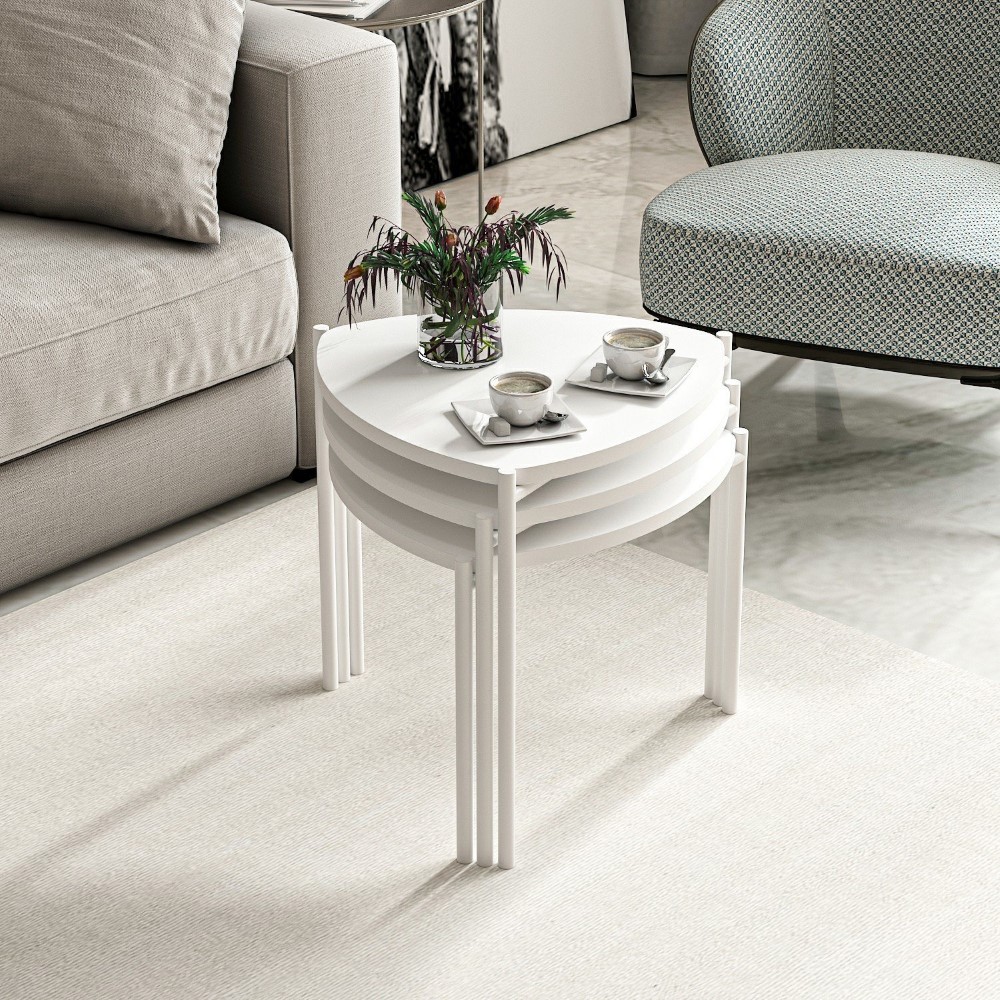 Minar Lenny 3-section Nesting Table; White - M.M.01.01.09.07458