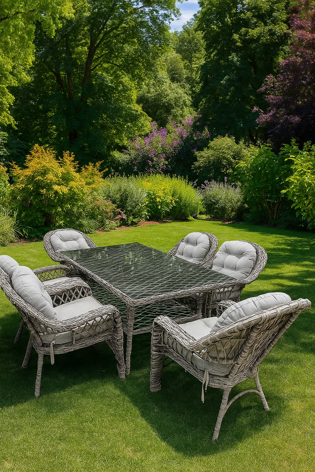 Bahcemo Ecem Rattan Table + 6 Chairs - Gray