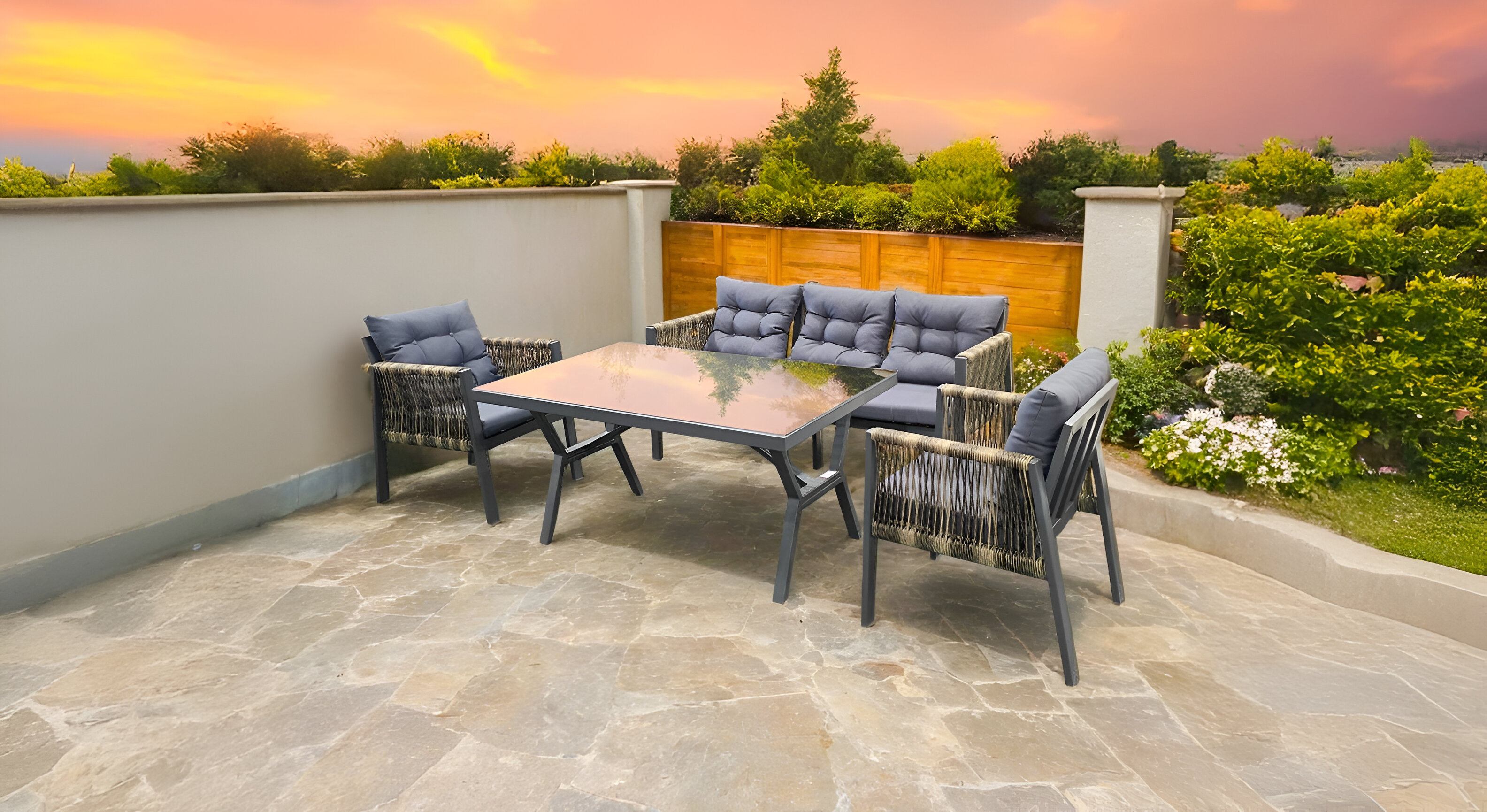 Gardenya Aluminum Seating Set 3+1+1 - Brown