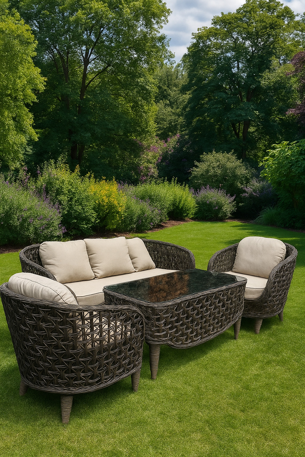 Felxy Sarmasik Rattan Seating Set 3+1+1 - Brown