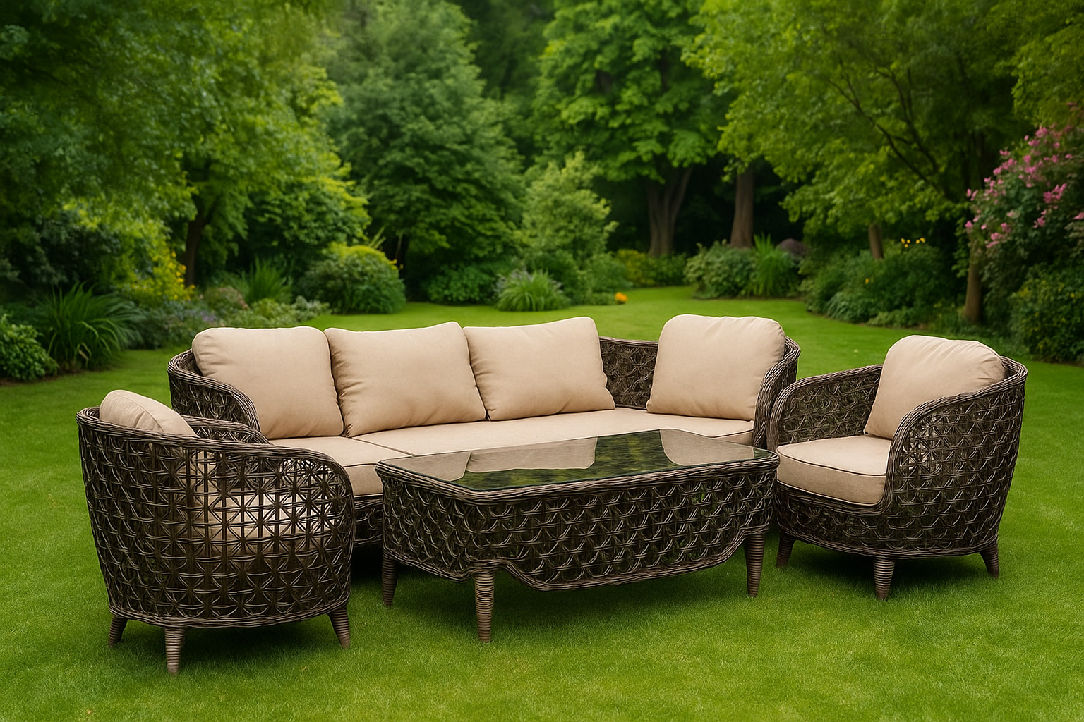 Gardenya Laguna Rattan Seating Set 3+1+1 - Brown