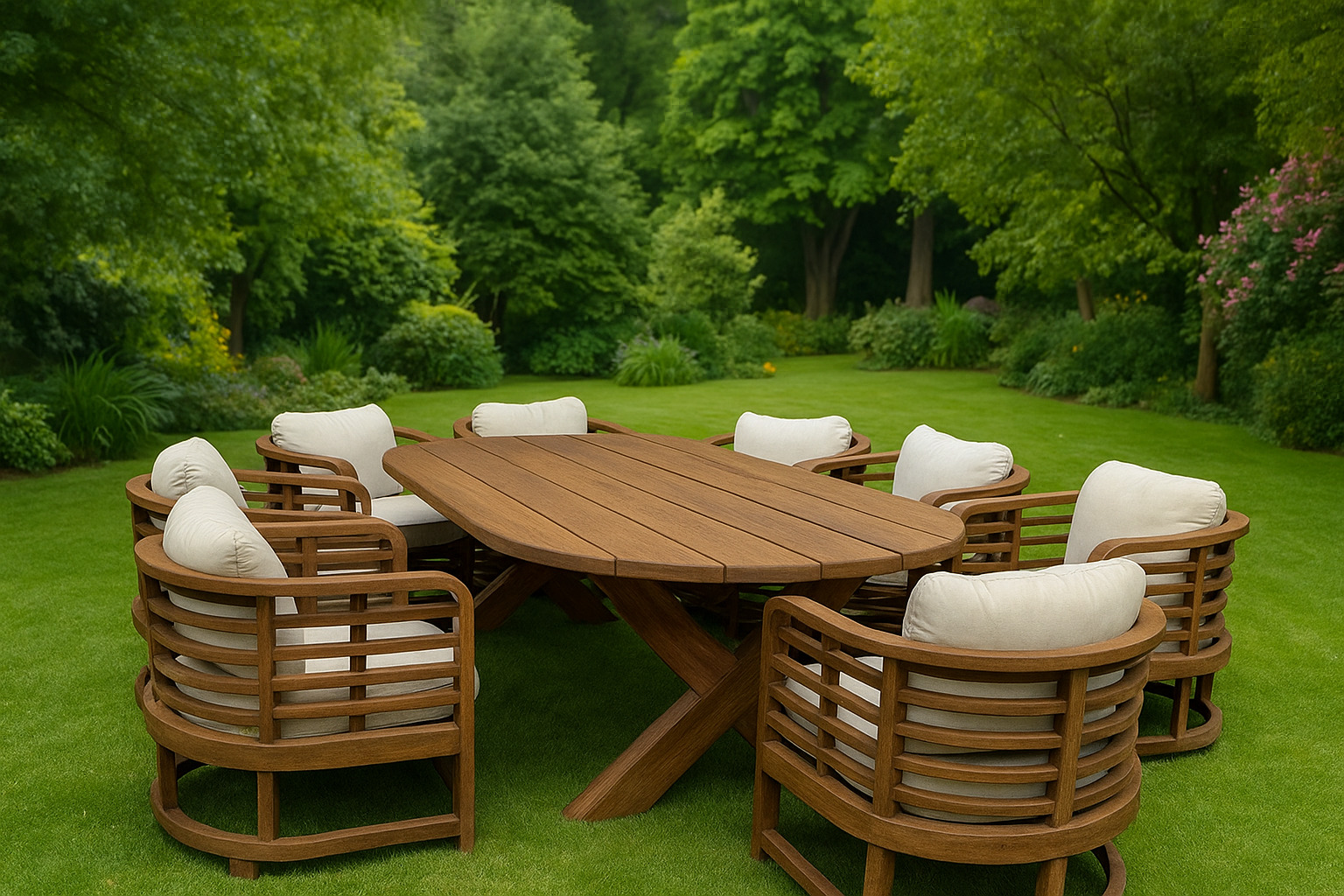 Ares Iroko Wooden Table + 8 Chairs Set