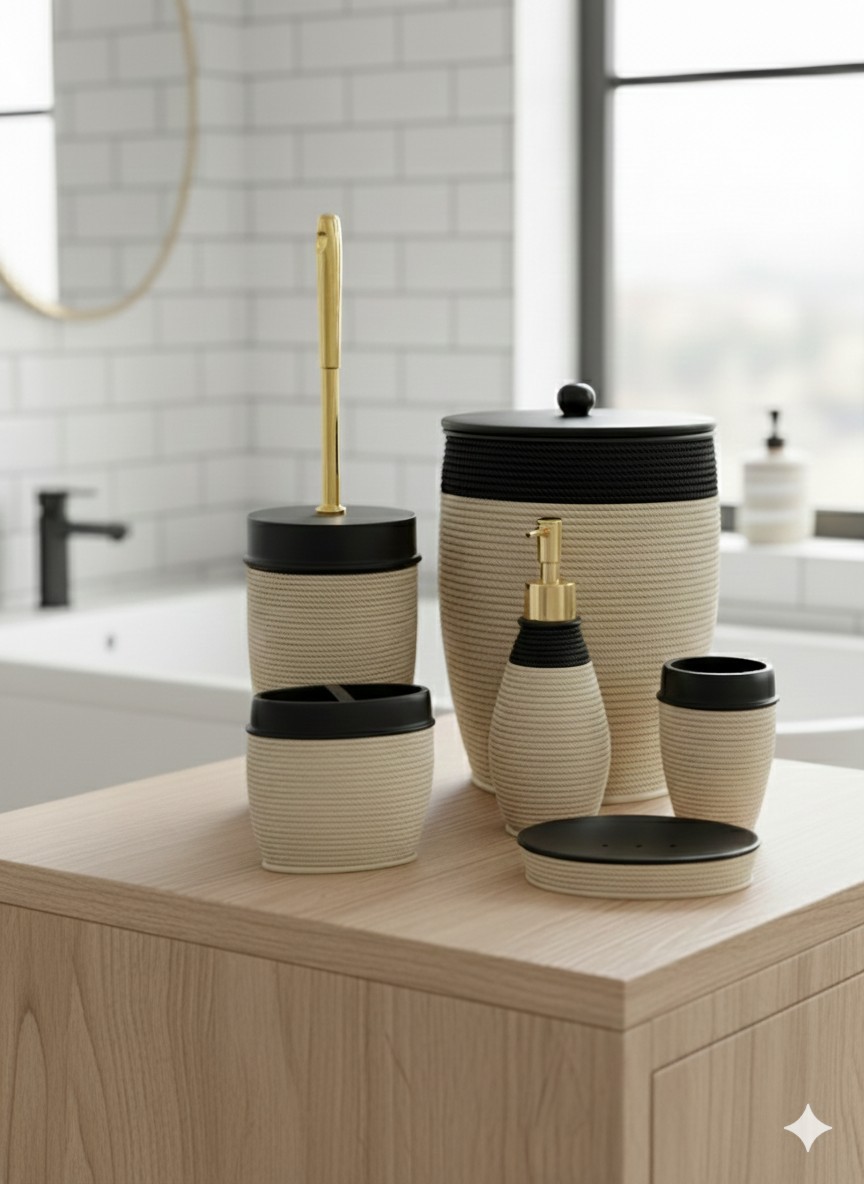 طقم حمام 6 قطع نوع راتان؛ بني - SMS-699