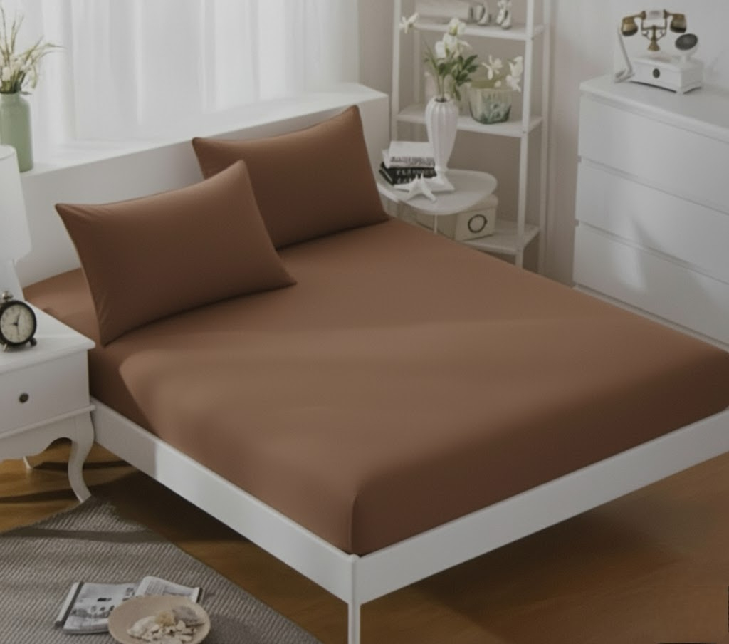 طقم ملاءات سرير 180*200 + 30 سم، 50*70 سم + قطعتين؛ بني - 1820-BR