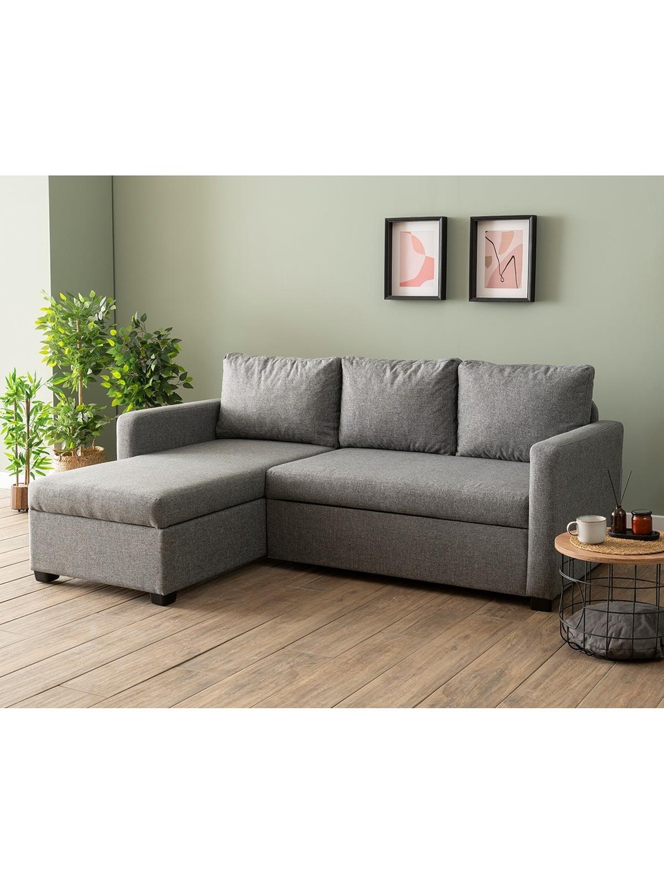Futon Kado Corner Sofa Set; Light Gray