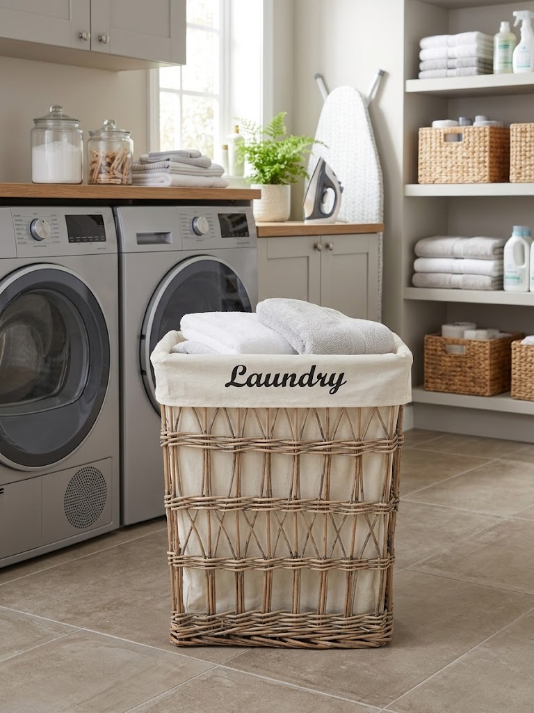 Rectangular Willow Laundry Basket ; Medium Size 40x30x48cm - WP25-1