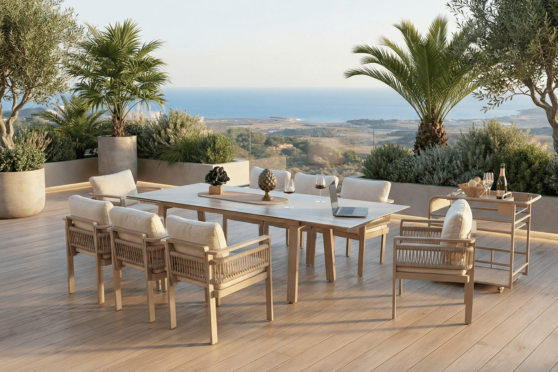 Erinoz Venedik Ceramic Dining Table 100x200+40+40cm; Sand