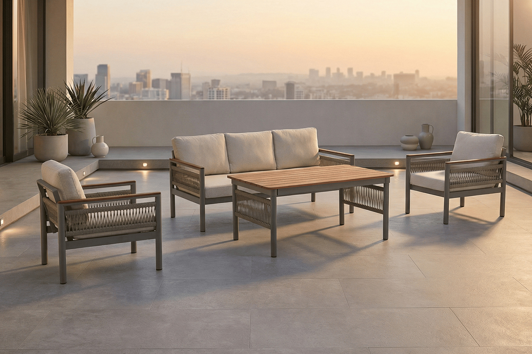 Erinoz Valentin Lounge Set 3+1+1 + High Coffee Table; Estancia - 7039