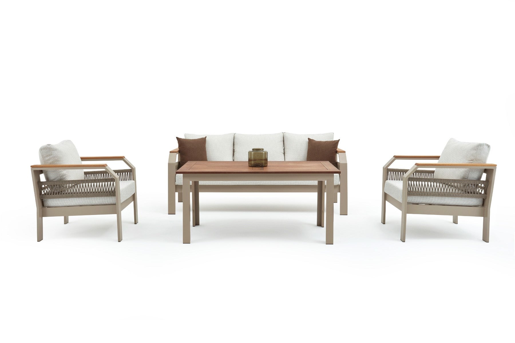 Erinoz Morento Lounge Set 3+1+1 + High Coffee Table Iroko; Sand - AGVA01