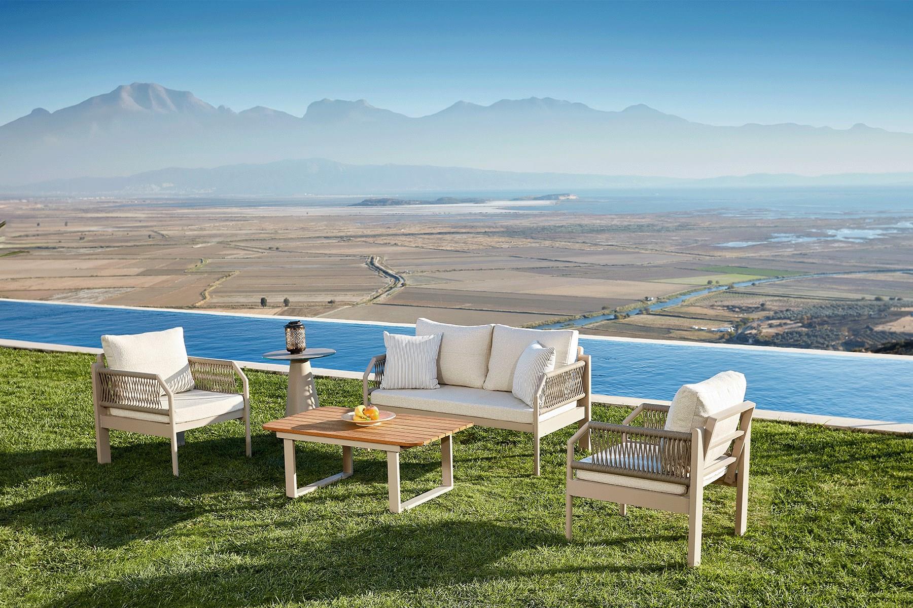 Erinoz Nova Lounge Set 2+1+1 + Center Table Aluminum; New Melon - 7006