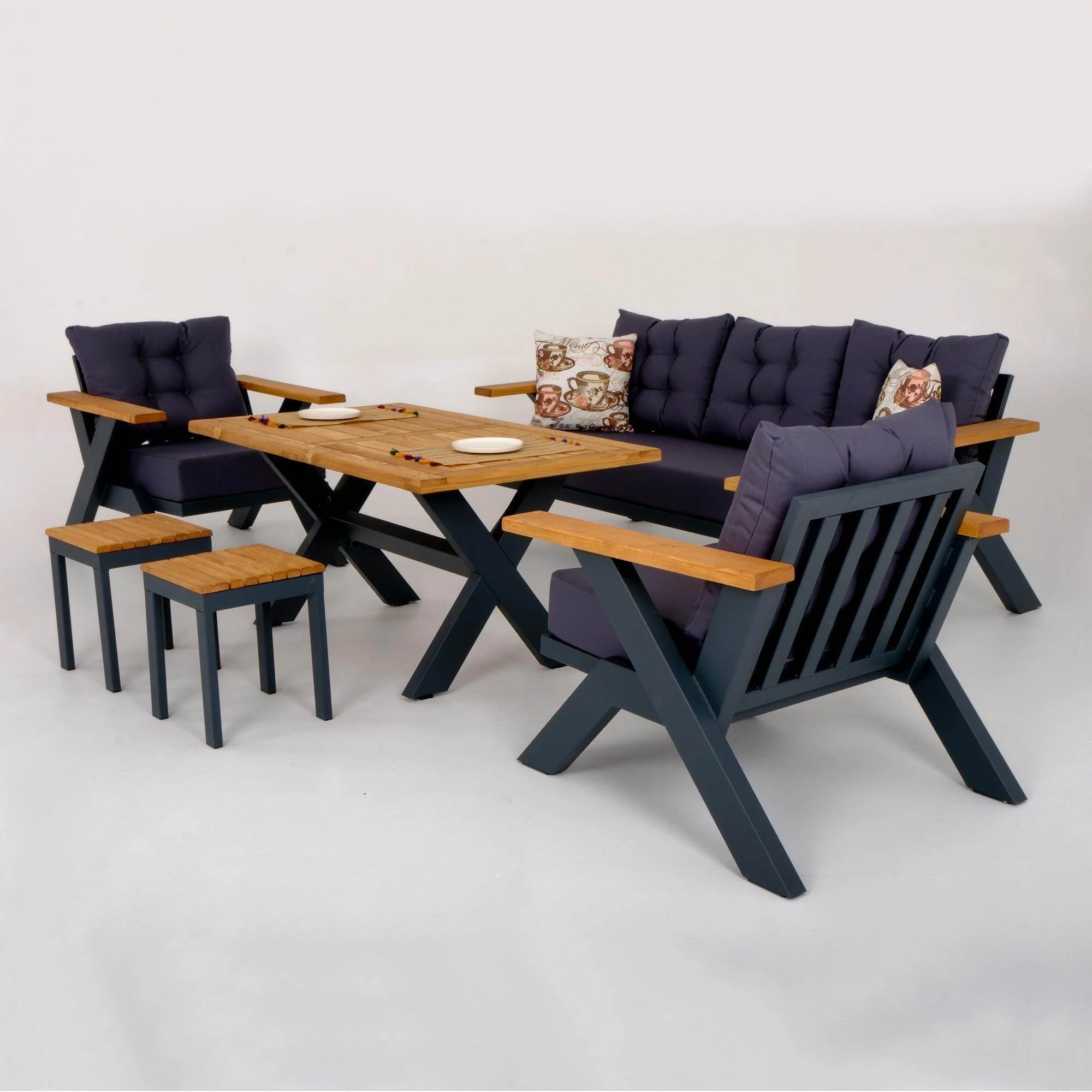 Mirpa Gardenya Aluminum Lounge Set 3+1+1 + Table; Anthracite-Grey