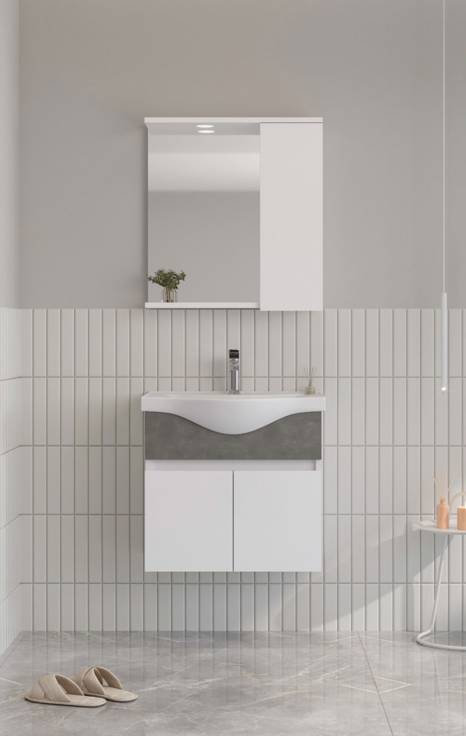 65 cm White Bathroom Cabinet Set (INDUS)