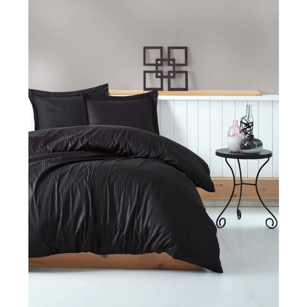 Cottonbox Stripe - Black Premium Satin Double Quilt Cover Set 200*220CM