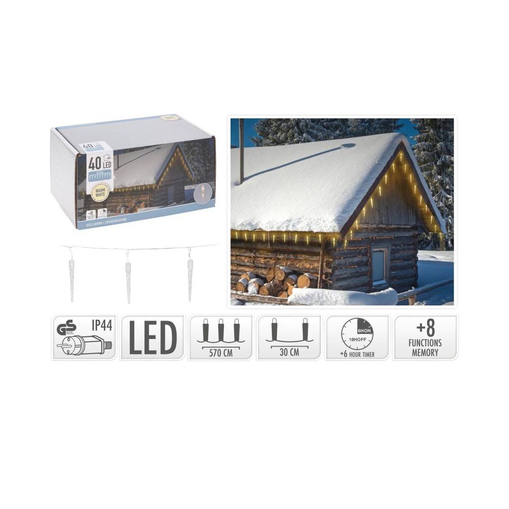 Koopman Christmas Icicle Lights 40 Led Ww