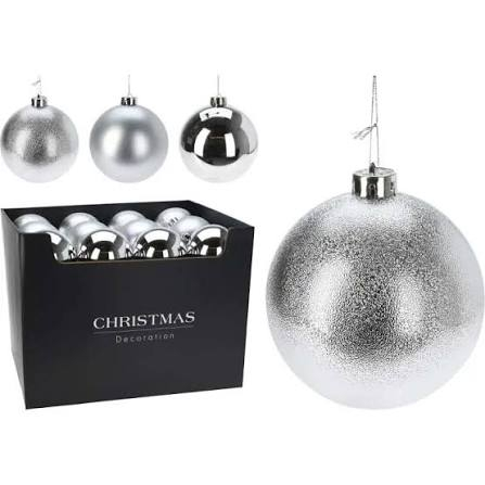 Christmas Tree Ball Bauble 100 mm ; Silver - CAR102010