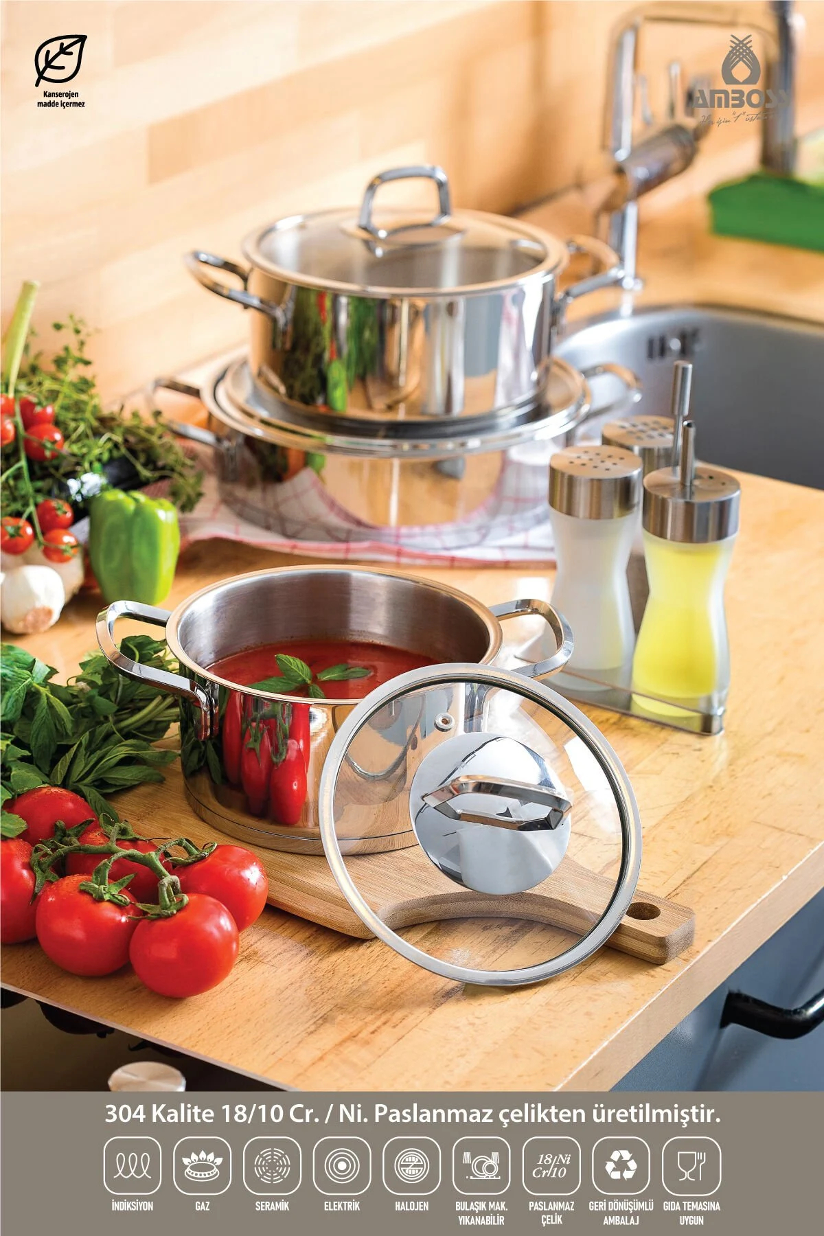 Steel Pot Set with Glass Lid (VDIA-4004)