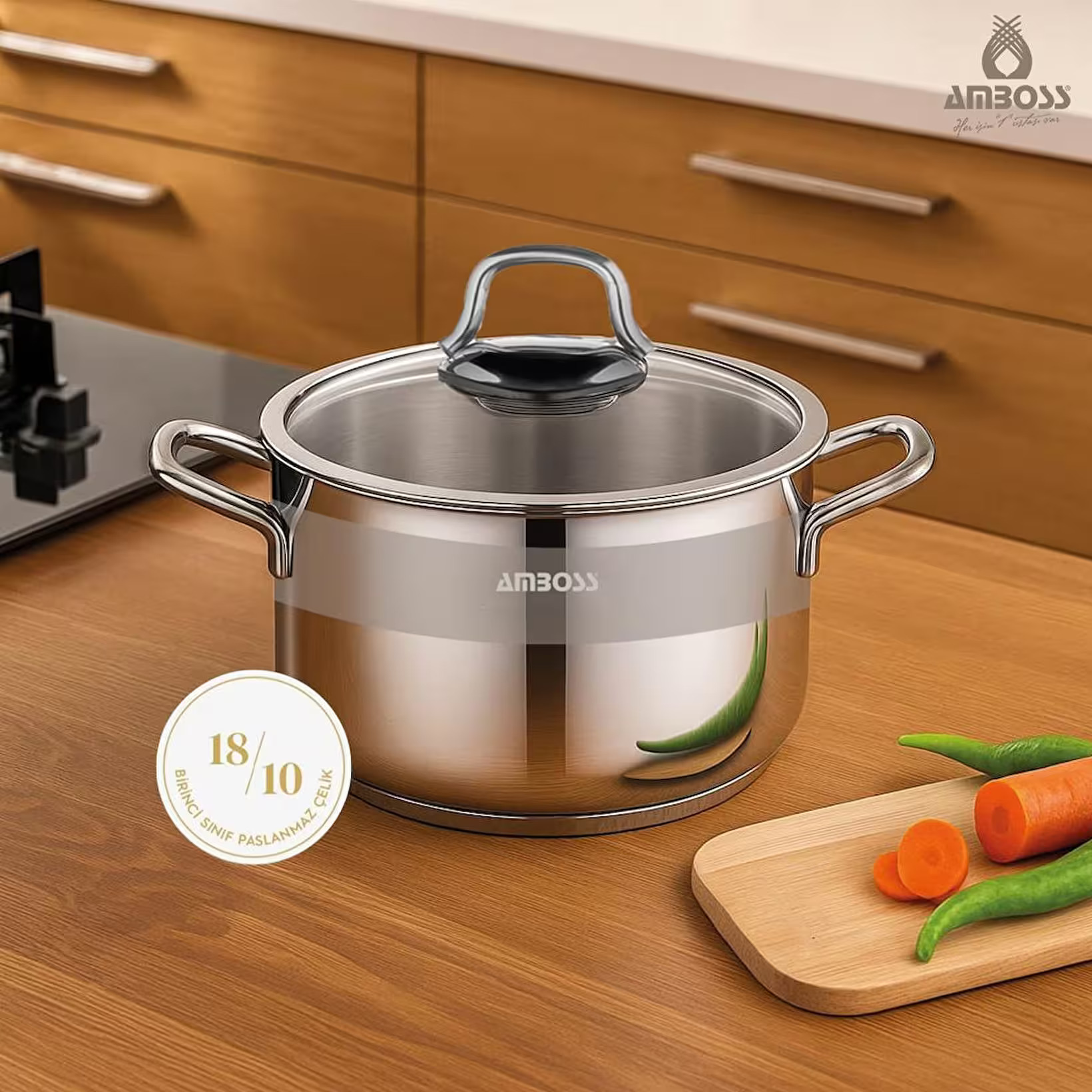 Amboss Steel Pot with Glass Lid 30*18 cm 12L - VSAP-4356V