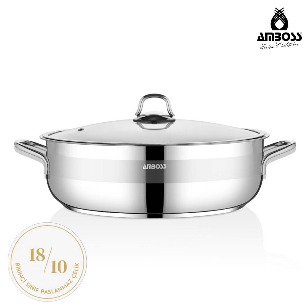 مەنجەڵی ستیل لەگەڵ سەری شووشە 30*9 سم 6.0 لیتر - VSAP-4394V