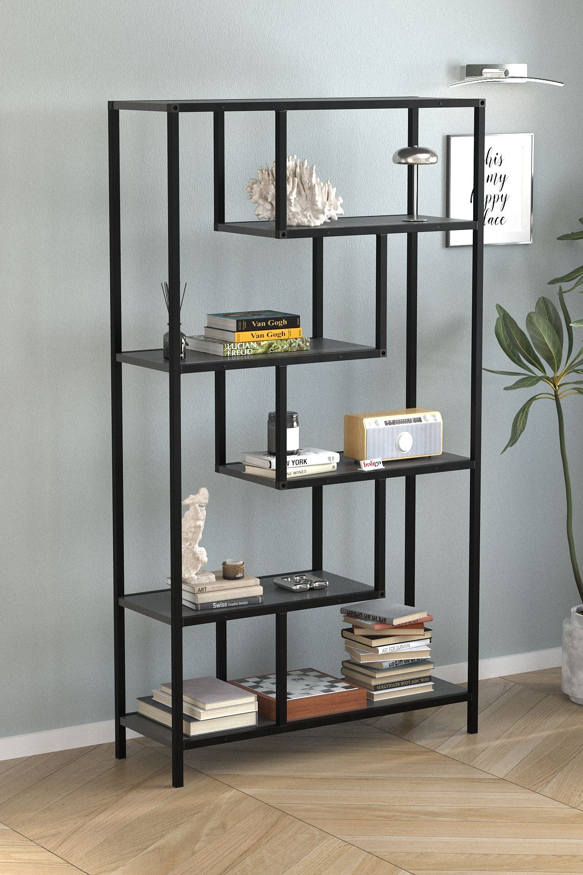 Larissa 6-Tier Decorative Bookshelf ; Anthracite